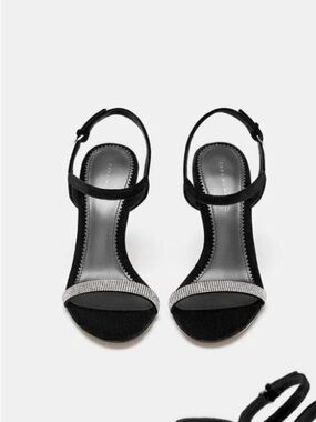 Zara Black Slingback Heels with Crystal Front Strap